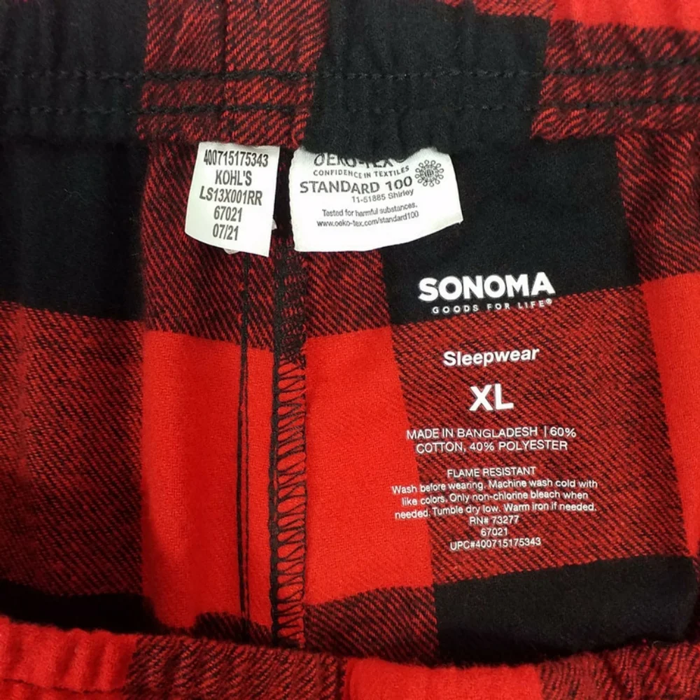 Sonoma Red Black Buffalo Check Pull-On Flannel Sleep Lounge Pants Mens XL NWOT